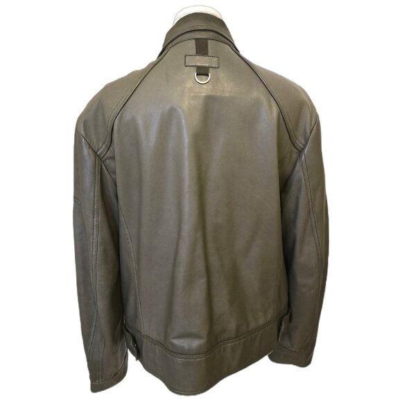 Men's Danier Genuine Leather Moto Jacket Grey Taupe Fall Zip Up Racer Sz M - Picture 7 of 13